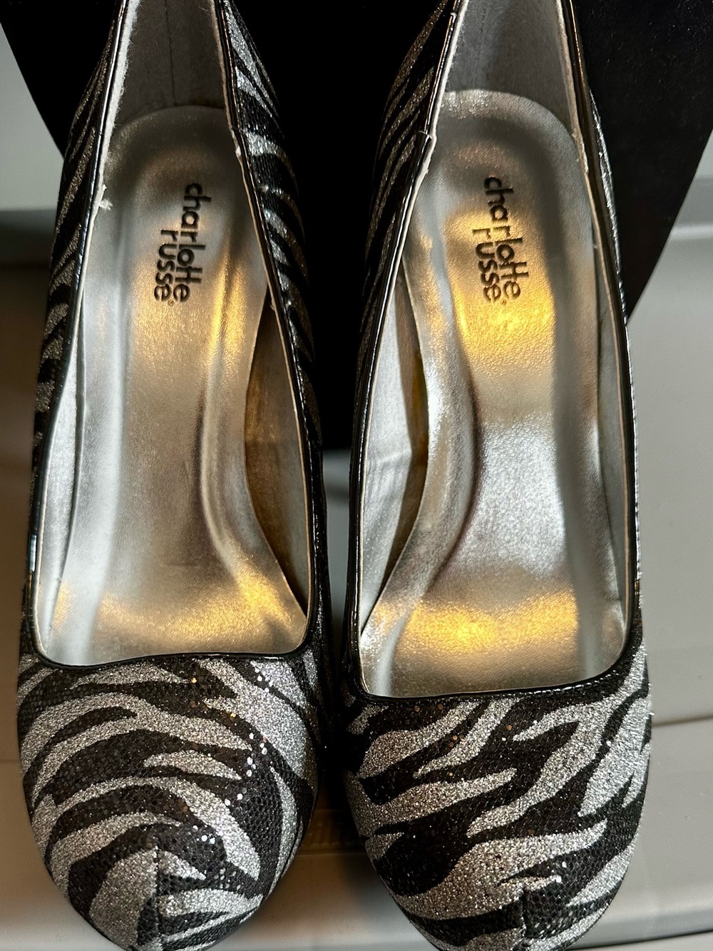 Charlotte Russe Silver and Black Glitter Zebra Heels